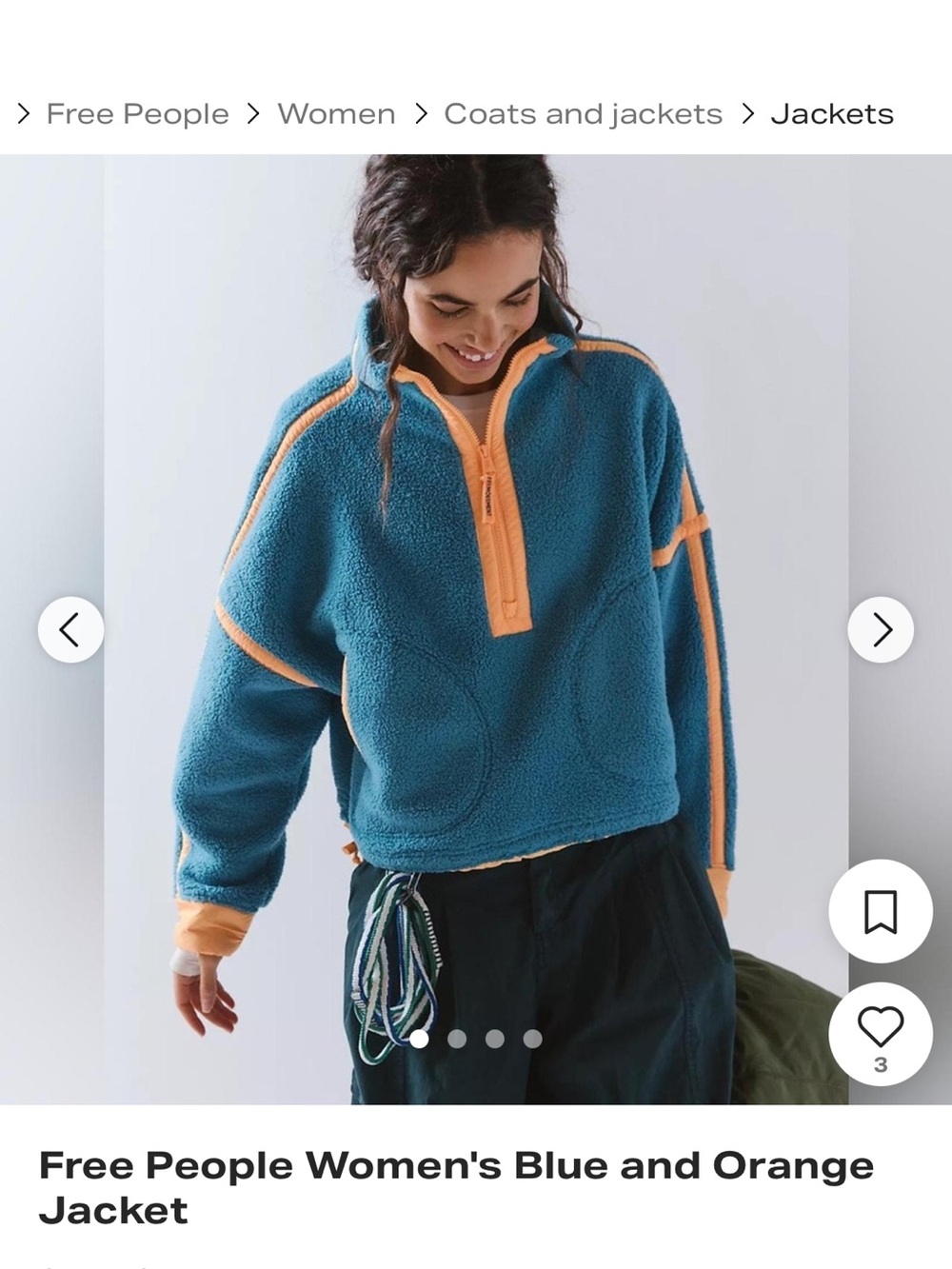 Free People Teal and Orange Zip Sherpa Pullover